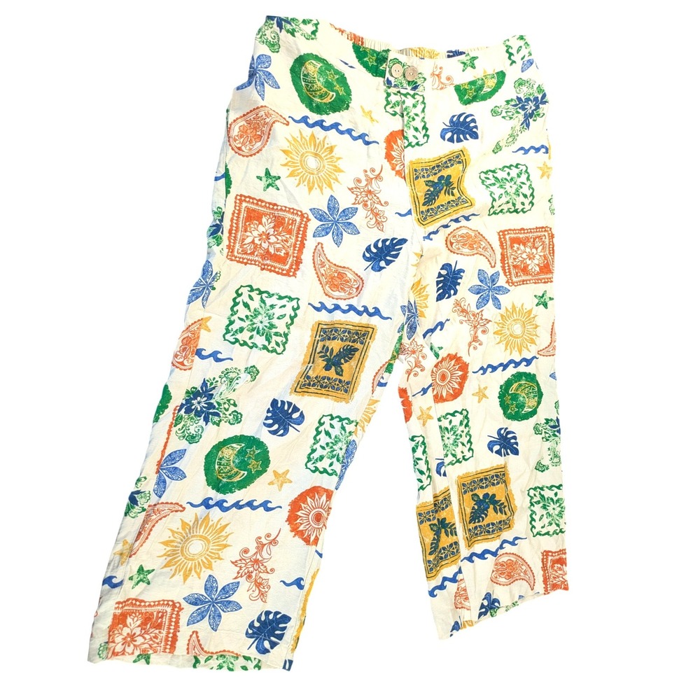 Rachel Zoe Celestial Sun Moon Floral Print Wide Leg Pants XL Boho Eclectic